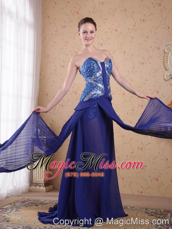 wholesale royal blue empire sweetheart brush / sweep beading pleat chiffon prom / party dress