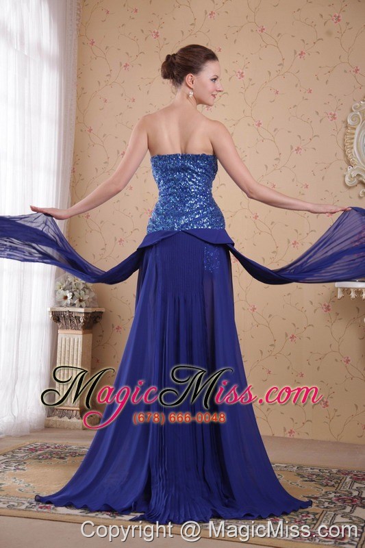 wholesale royal blue empire sweetheart brush / sweep beading pleat chiffon prom / party dress