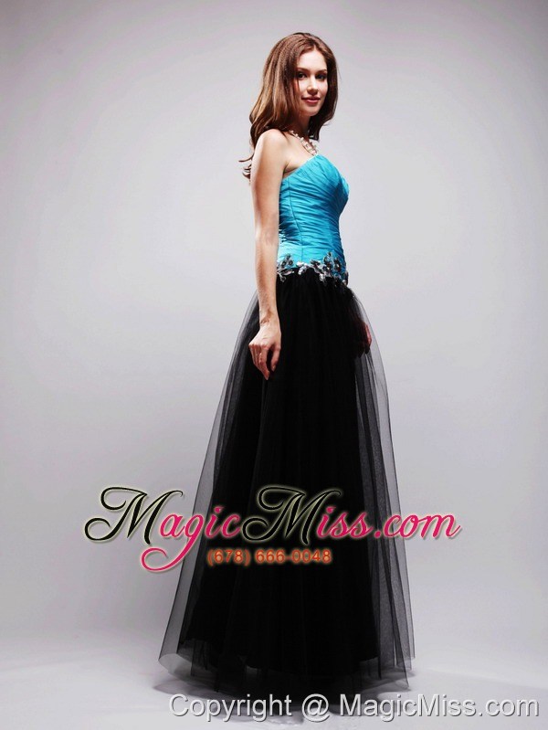 wholesale black and blue a-line sweetheart floor-length tulle appliques prom / evening dress