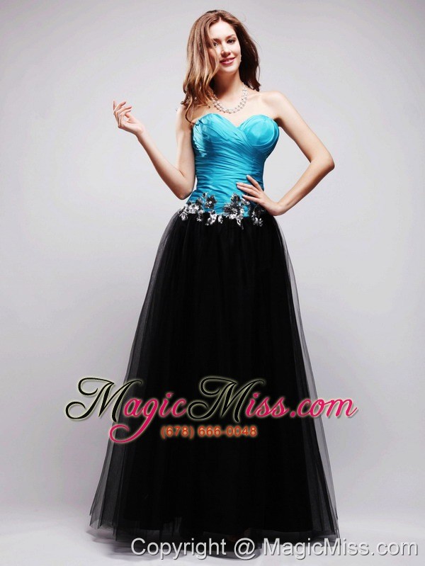 wholesale black and blue a-line sweetheart floor-length tulle appliques prom / evening dress