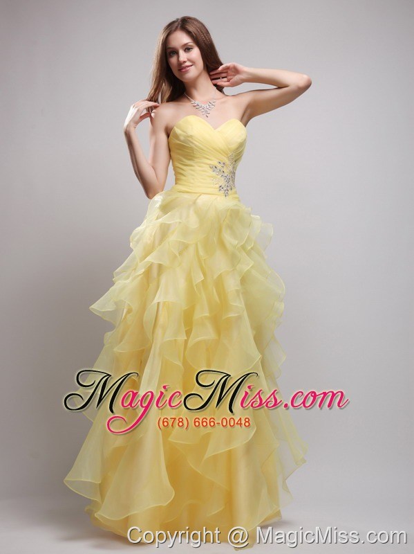 wholesale yellow empire sweetheart floor-lenth organza ruffles and appliques prom / evening dress
