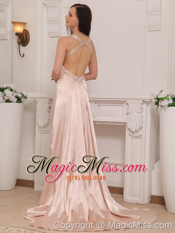 wholesale light pink column straps brush train taffeta beading prom / pageant dress