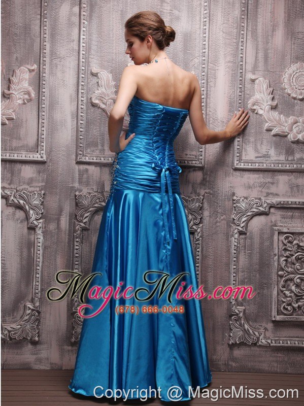wholesale blue column sweetheart floor-length taffeta beading and ruch prom dress