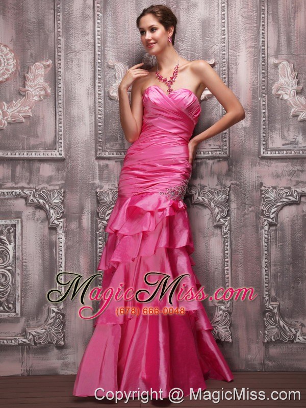 wholesale hot pink column sweetheart floor-length taffeta beading prom dress