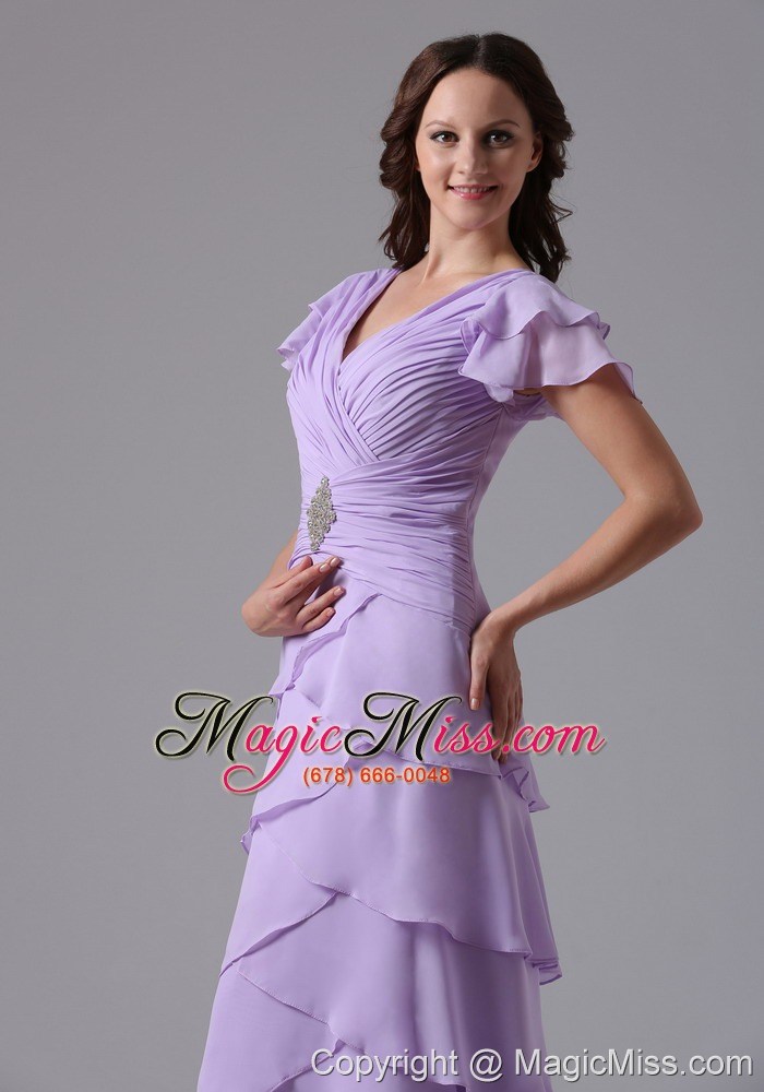 wholesale lavender v-neck ruffled layeres prom dress with beading and ruch in louisiana