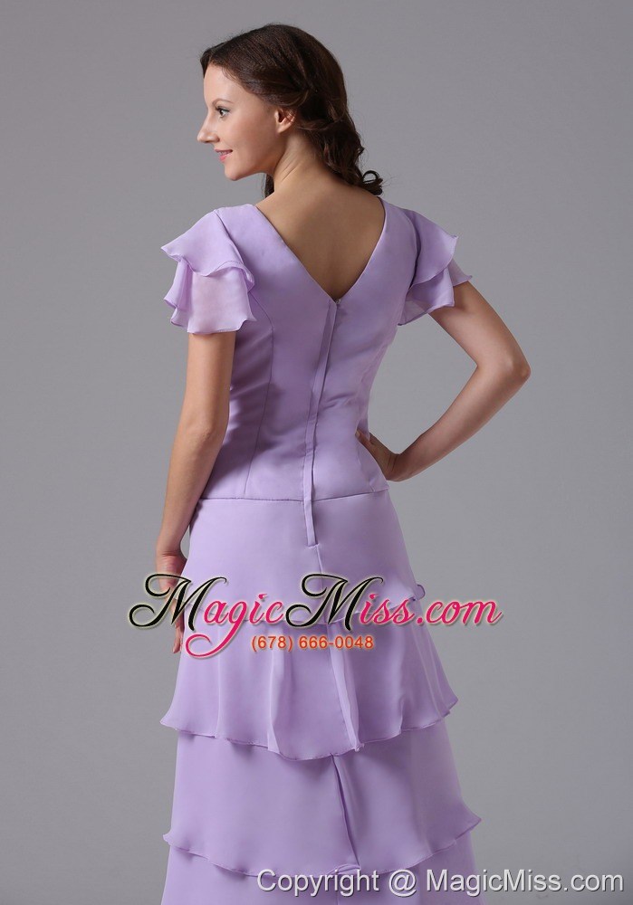 wholesale lavender v-neck ruffled layeres prom dress with beading and ruch in louisiana