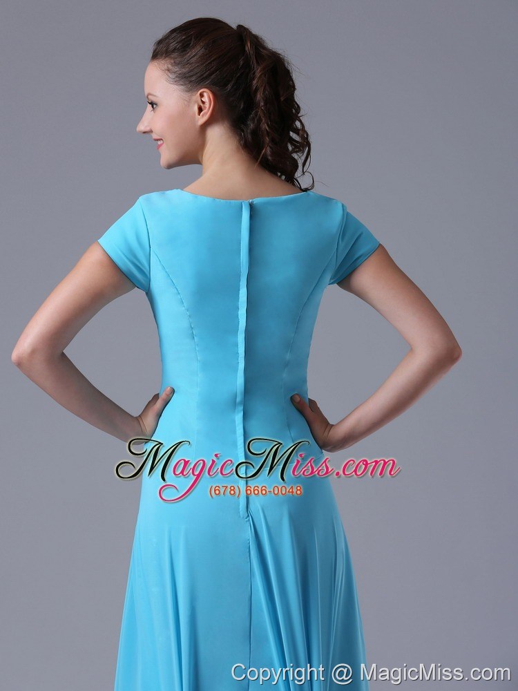 wholesale aqua blue scoop prom dress with beading and ruch in maryland