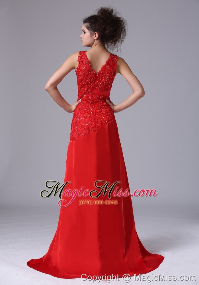 wholesale chiffon beading brush/sweep v-neck red 2013 prom celebrity dress