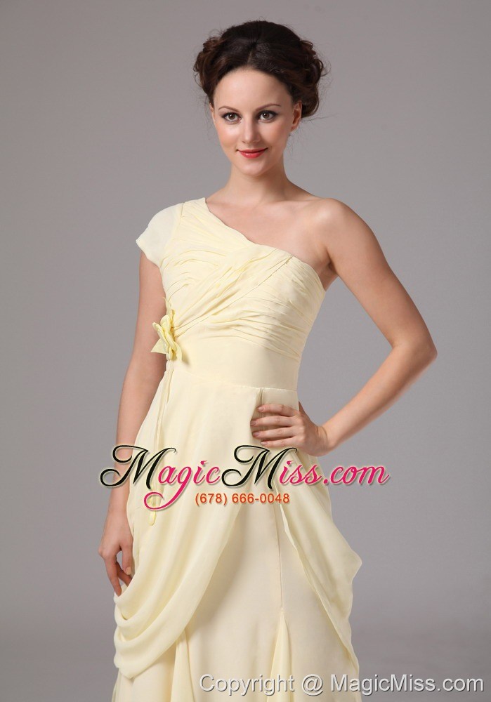 wholesale one shoulder hand made flower chiffon brush train for light yellow mother of the bride dress in newnan georgia