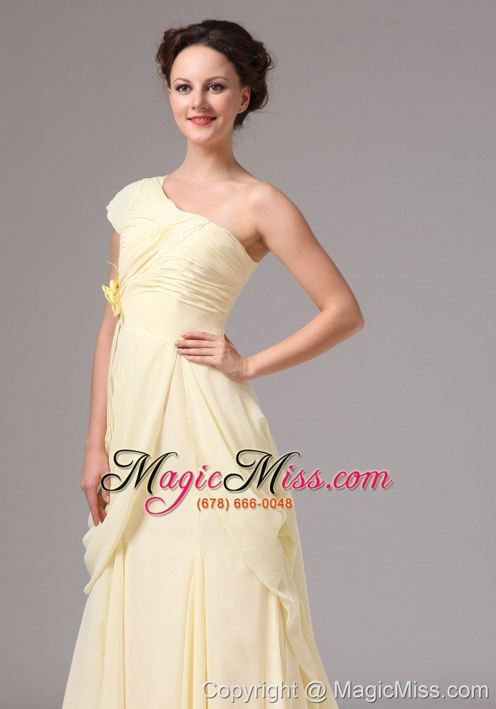 wholesale one shoulder hand made flower chiffon brush train for light yellow mother of the bride dress in newnan georgia