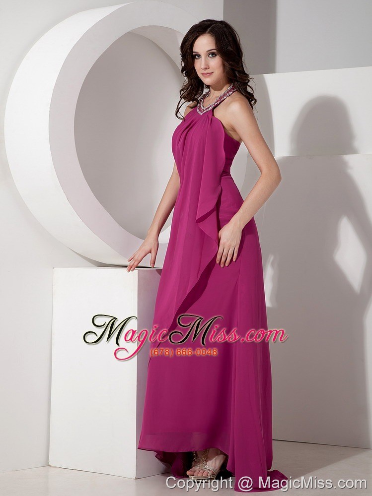 wholesale unique simple modest fuchsia halter top prom dress