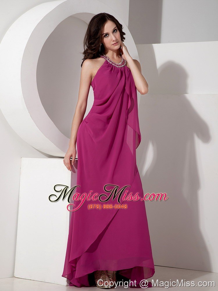 wholesale unique simple modest fuchsia halter top prom dress