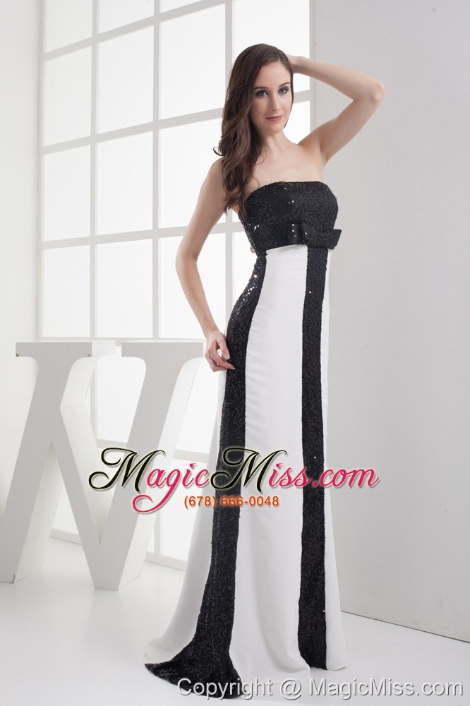 wholesale sequin black and white column strapless prom dress