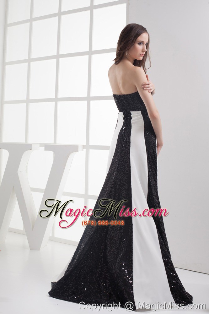 wholesale sequin black and white column strapless prom dress