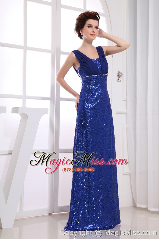 wholesale royal blue sequin square ruching prom dress