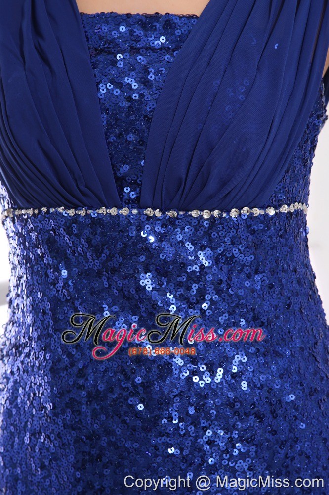 wholesale royal blue sequin square ruching prom dress