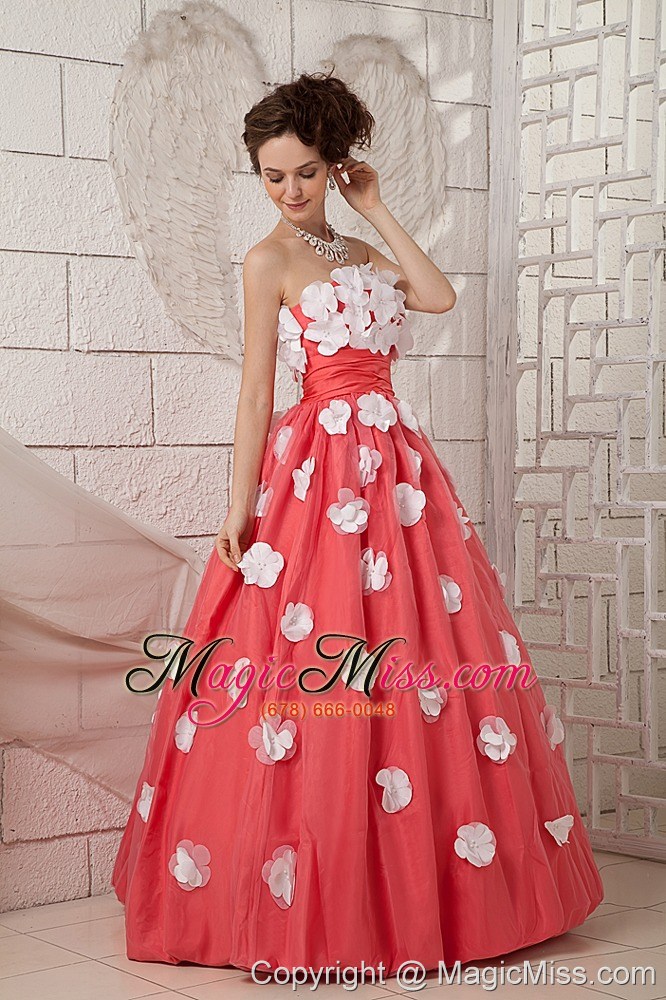 wholesale discount watermelon a-line prom dress strapless appliques floor-length taffeta