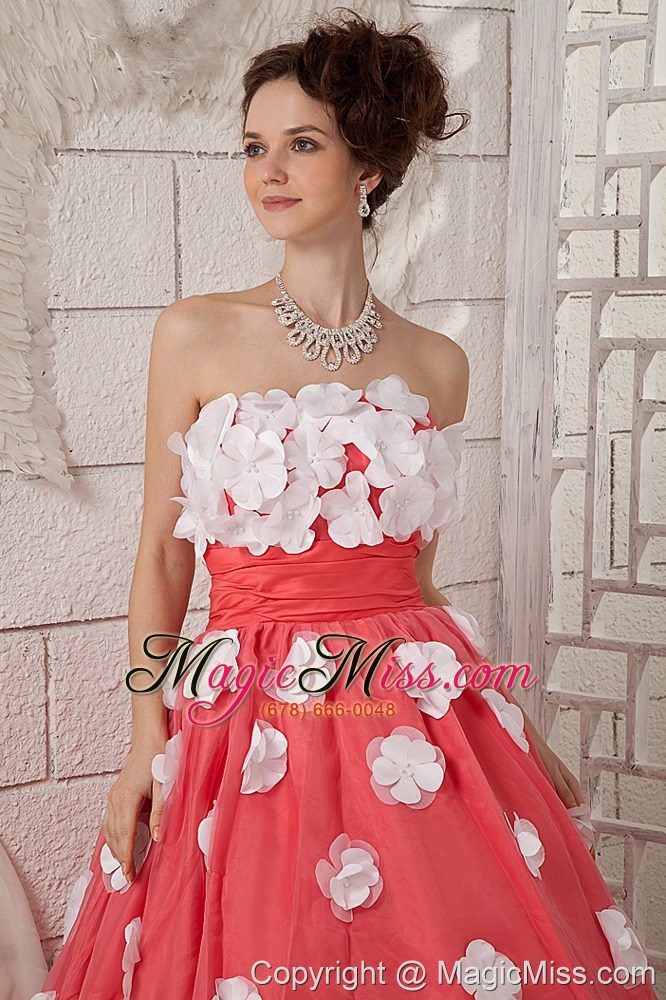 wholesale discount watermelon a-line prom dress strapless appliques floor-length taffeta