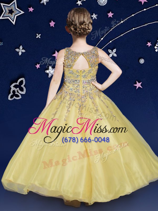 wholesale fancy gold zipper scoop beading little girls pageant dress organza sleeveless