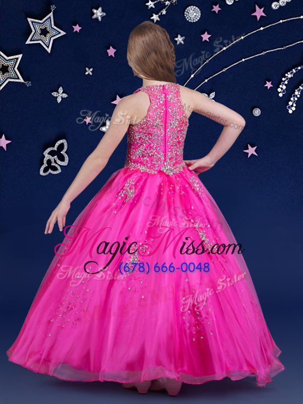 wholesale hot selling fuchsia scoop zipper beading child pageant dress sleeveless