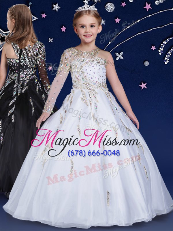 wholesale pretty floor length zipper kids formal wear white and in for quinceanera and wedding party with beading and ruffles