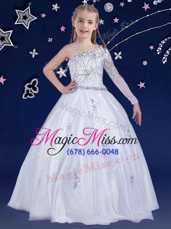 wholesale inexpensive floor length zipper toddler flower girl dress white and in for quinceanera and wedding party with beading