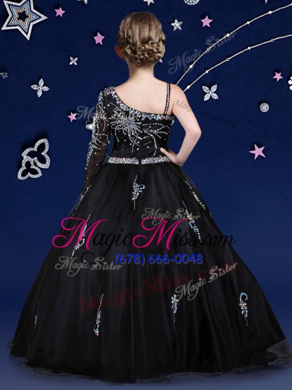 wholesale black sleeveless beading floor length child pageant dress