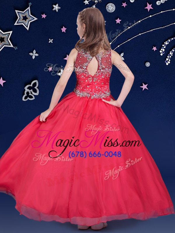 wholesale super scoop red zipper pageant gowns for girls beading sleeveless floor length