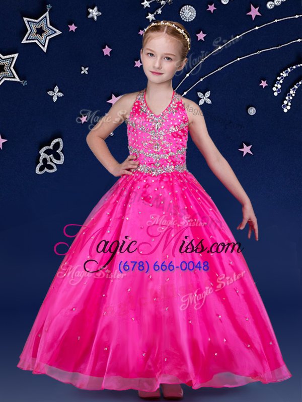 wholesale graceful halter top organza sleeveless floor length pageant gowns for girls and beading