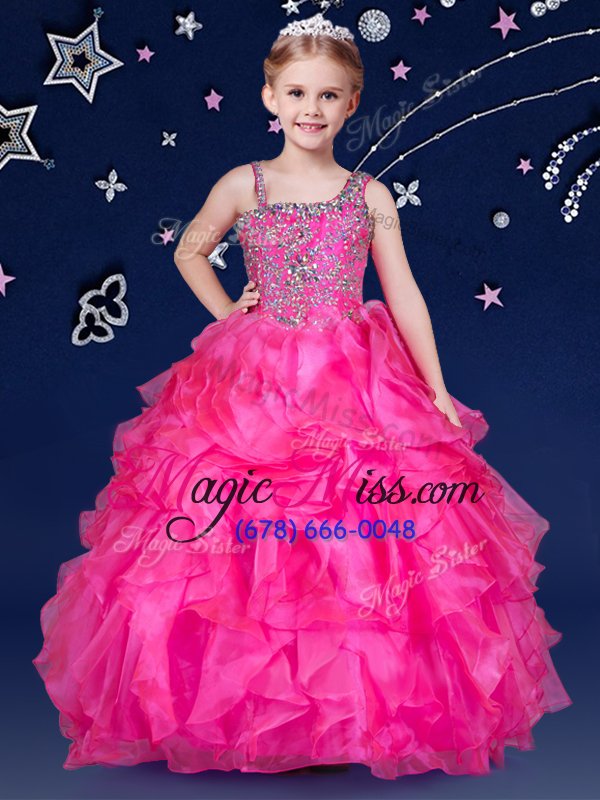wholesale attractive hot pink sleeveless organza zipper little girl pageant dress for quinceanera and wedding party