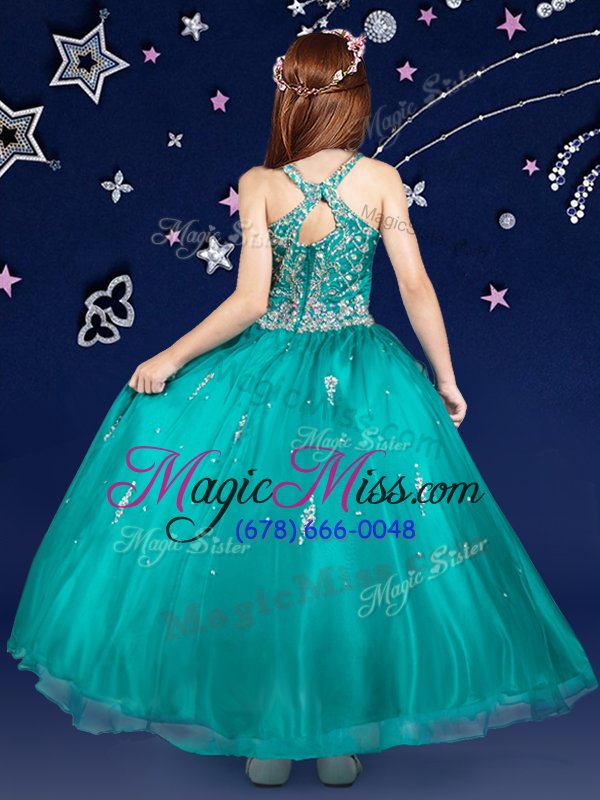 wholesale latest teal kids formal wear quinceanera and wedding party and for with beading scoop sleeveless zipper