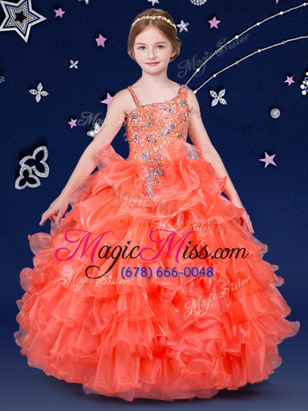 wholesale lovely orange kids formal wear quinceanera and wedding party and for with beading and ruffled layers asymmetric sleeveless lace up