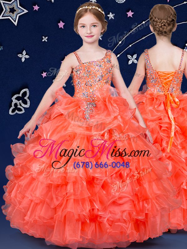 wholesale dramatic royal blue and purple and orange child pageant dress quinceanera and wedding party and for with beading and ruffles asymmetric sleeveless lace up
