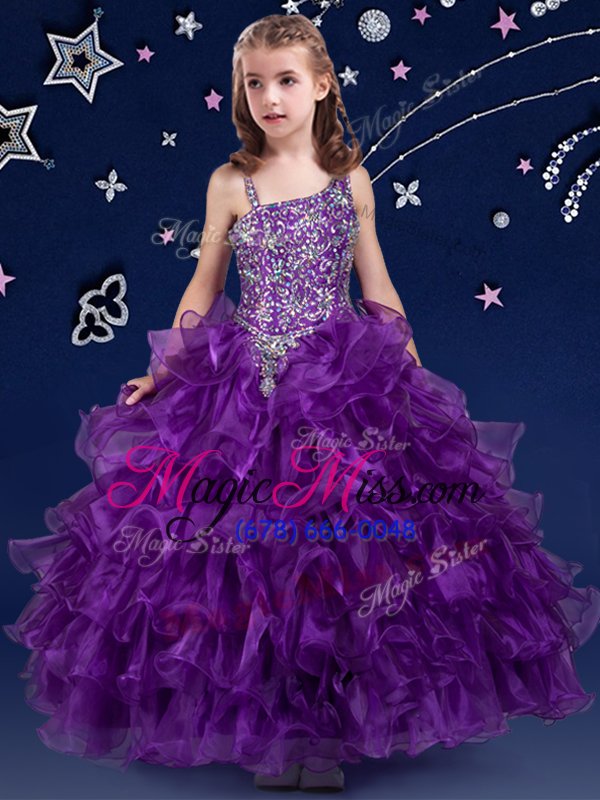 wholesale enchanting organza sleeveless floor length little girl pageant dress and beading and ruffled layers
