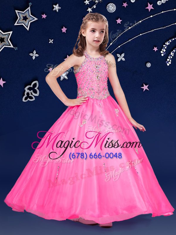 wholesale most popular halter top sleeveless organza kids pageant dress beading zipper