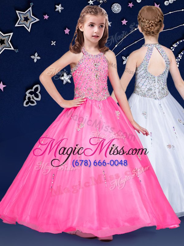 wholesale most popular halter top sleeveless organza kids pageant dress beading zipper
