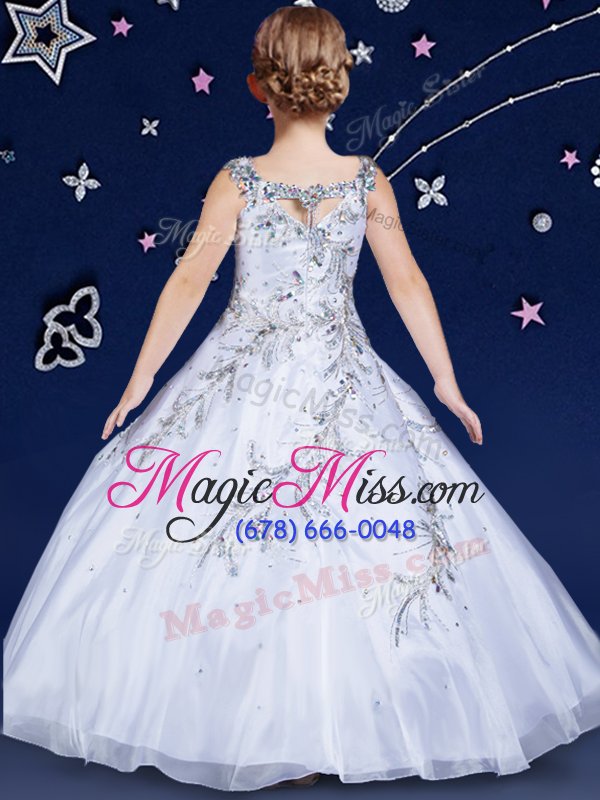 wholesale glittering scoop beading flower girl dresses for less white zipper sleeveless floor length