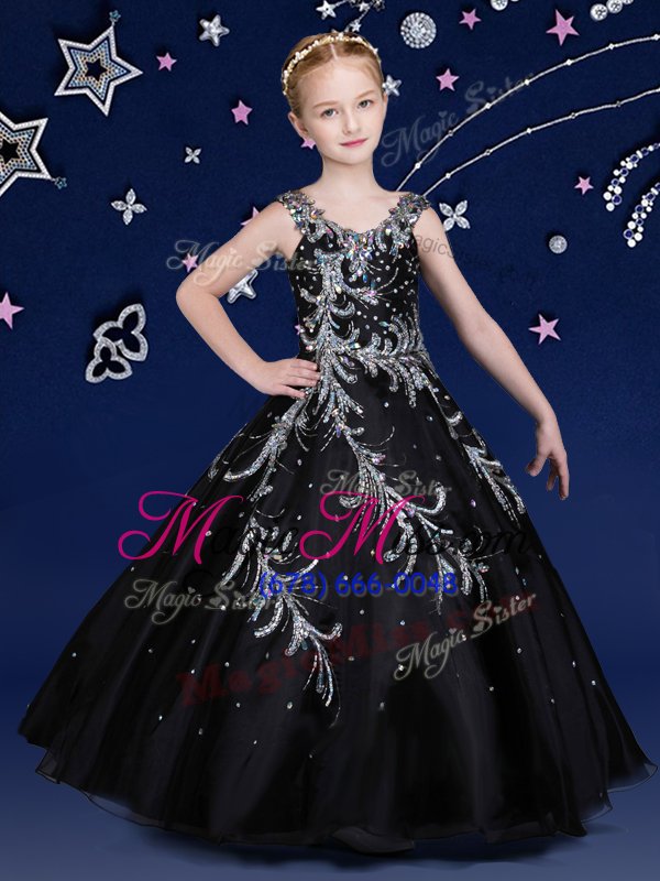 wholesale excellent scoop black ball gowns beading little girl pageant gowns zipper organza sleeveless floor length