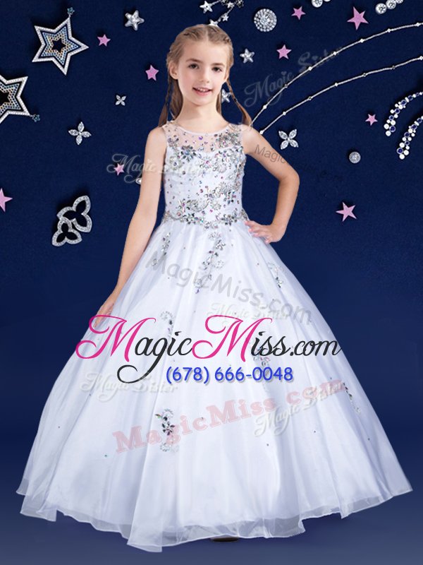 wholesale exceptional scoop sleeveless floor length beading zipper toddler flower girl dress with white