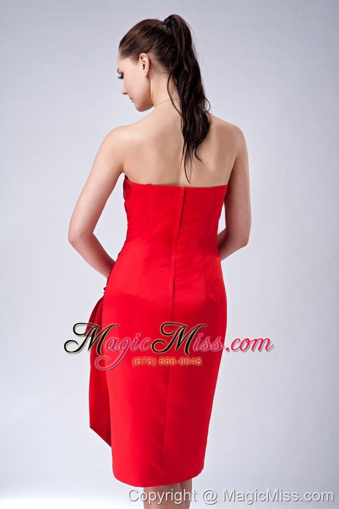wholesale red column / sheath strapless knee-length satin ruch bridesmaid dress