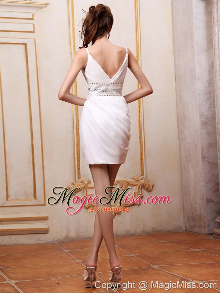 wholesale short prom dress with bbeaded decorate waist and straps mini-length