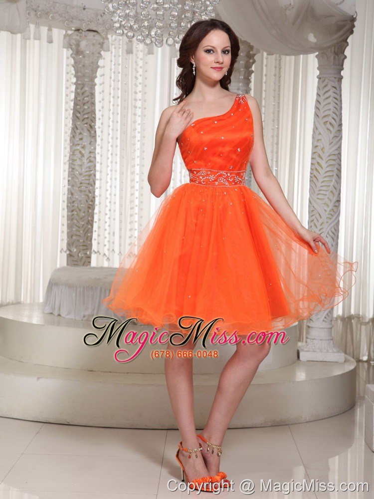 wholesale lace-up organza orange prom dress with one shoulder beaded drocrate in summer