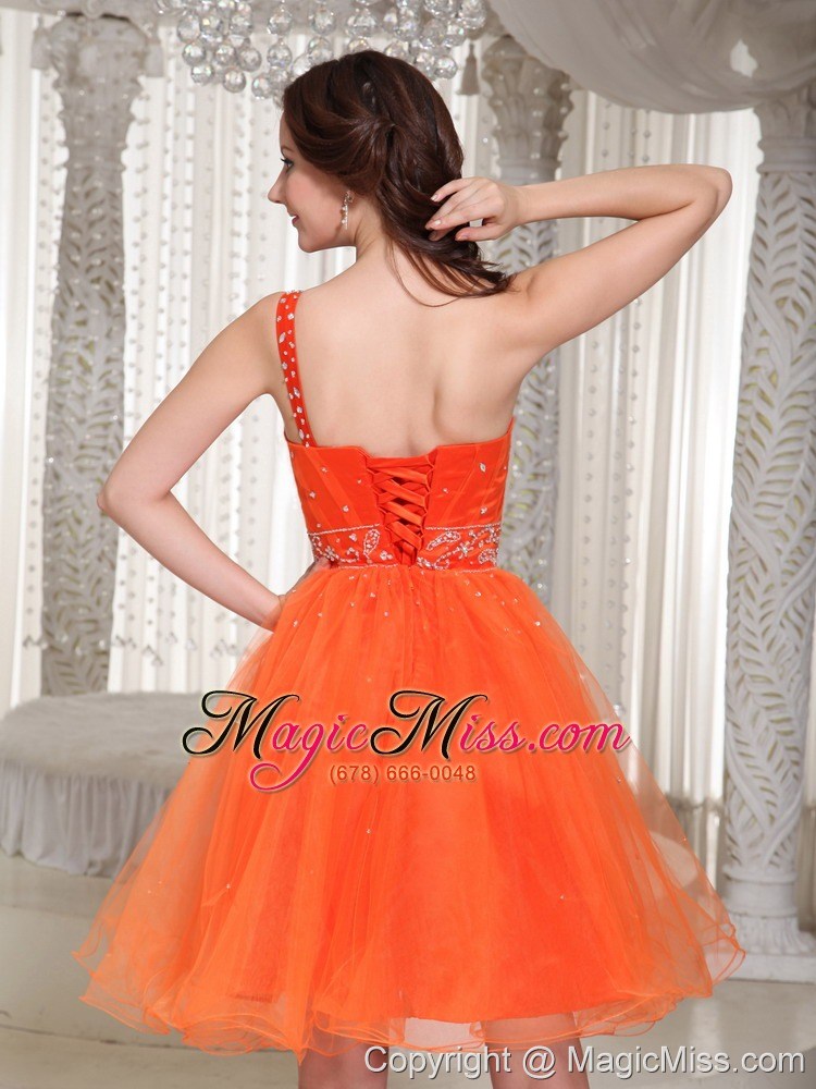 wholesale lace-up organza orange prom dress with one shoulder beaded drocrate in summer
