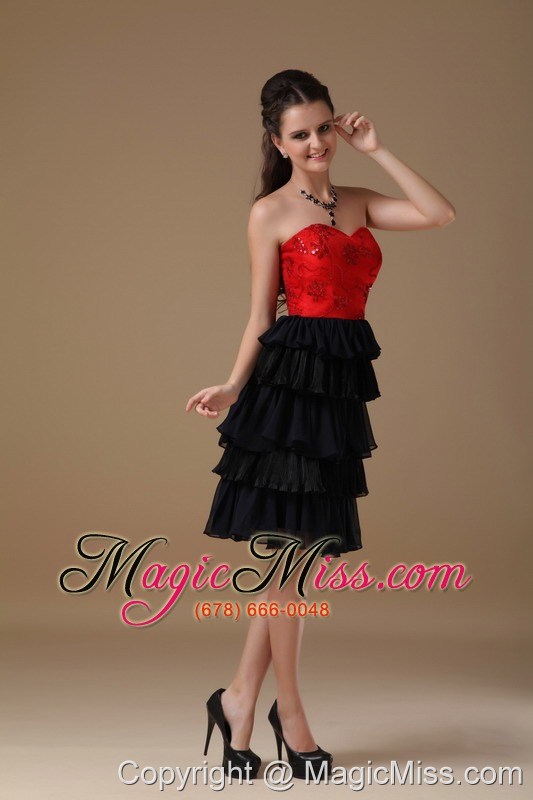 wholesale black and red a-line sweetheart knee-length chiffon and taffeta beading prom dress