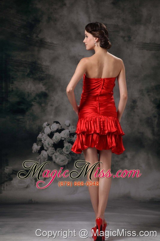 wholesale red column strapless mini-length taffeta ruch prom / homecoming dress