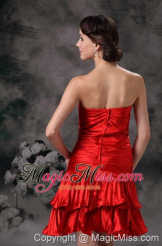 wholesale red column strapless mini-length taffeta ruch prom / homecoming dress