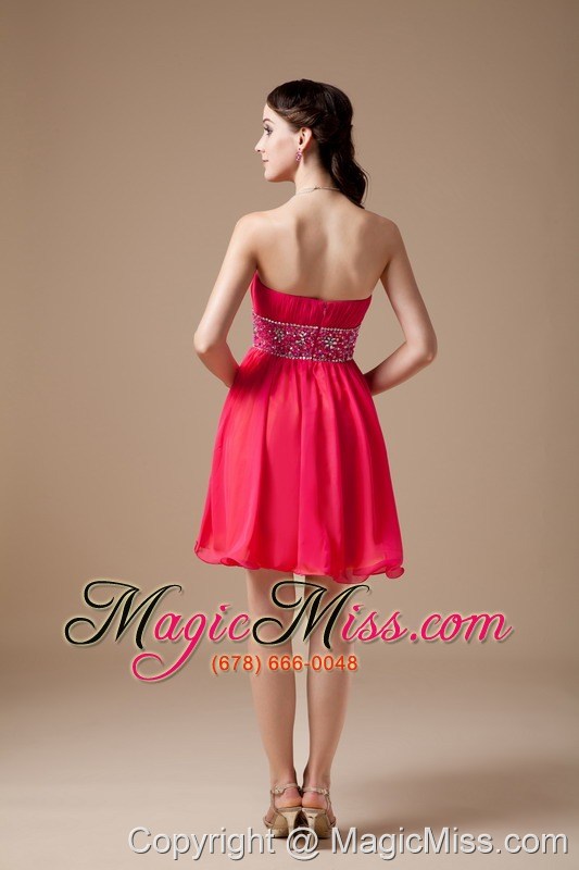 wholesale red empire strapless mini-length chiffon beading prom dress