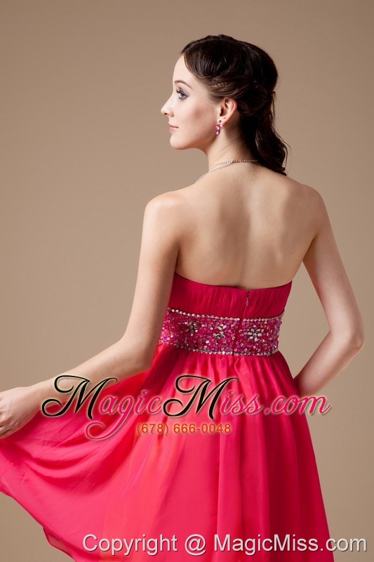 wholesale red empire strapless mini-length chiffon beading prom dress