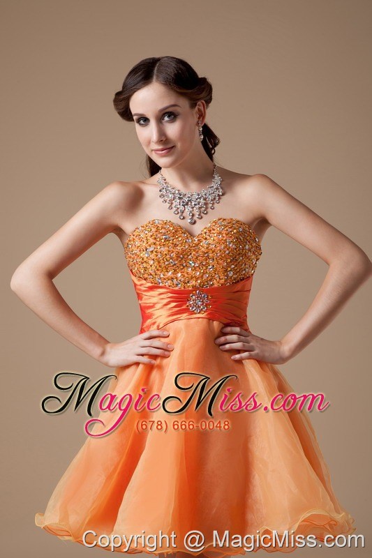 wholesale orange red a-line sweetheart mini-length organza beading prom dress