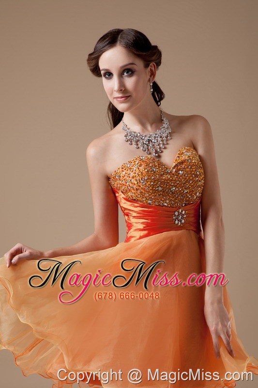wholesale orange red a-line sweetheart mini-length organza beading prom dress